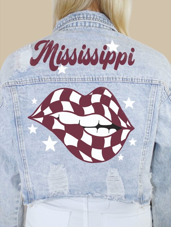 Jackets & Blazers - Mississippi State Checkered Lips Denim Jacket